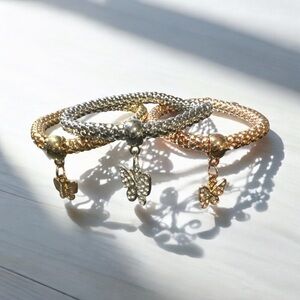 Elegant Gold and Silver Butterfly Charm Bracelets